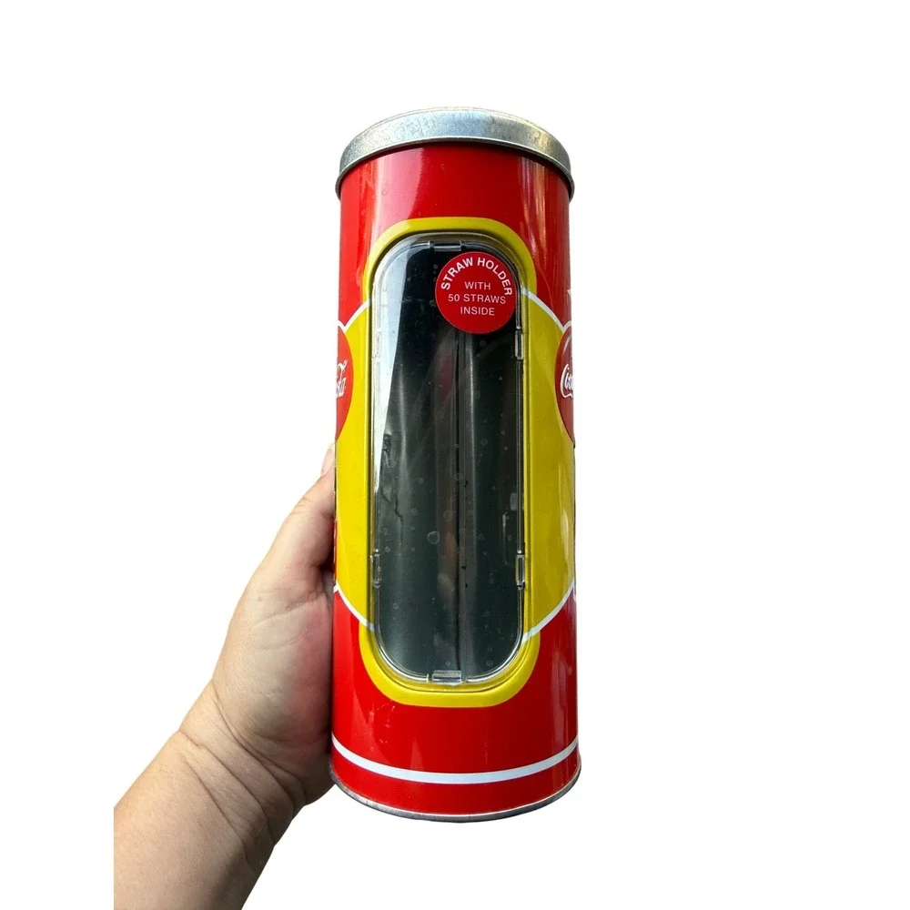 Vintage 90s Coca‎ Cola Straw Holder Dispenser Tin Coke Advertising Retro Kitchen